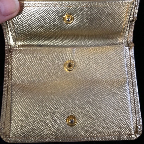 VERY RARE!! Prada gold metallic leather wallet! Would be great on chain! - Picture 9 of 16